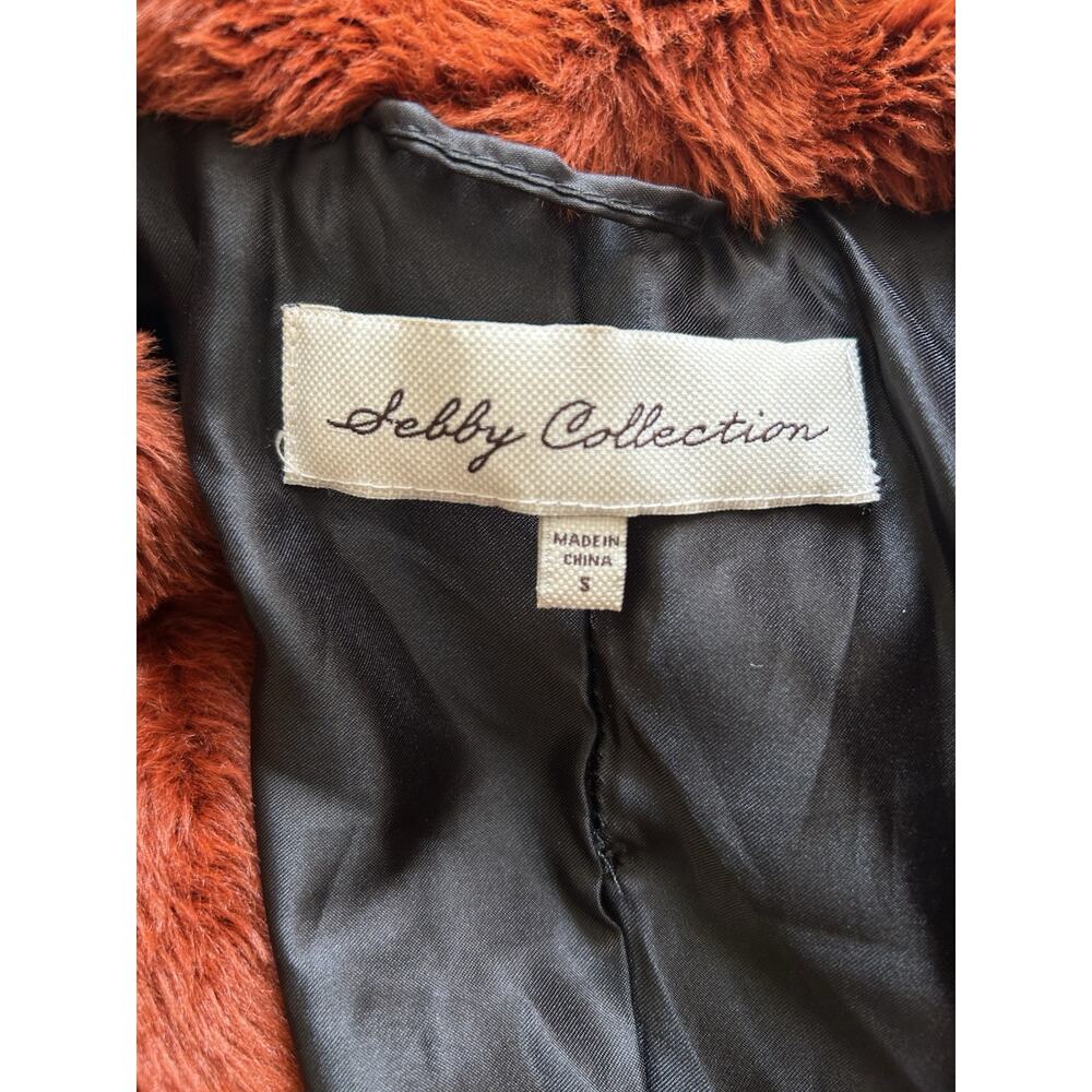 Sebby Collection Faux Fur Coat Jacket Women's Sz S Burnt Orange Fall Cozy Plush - Picture 10 of 12